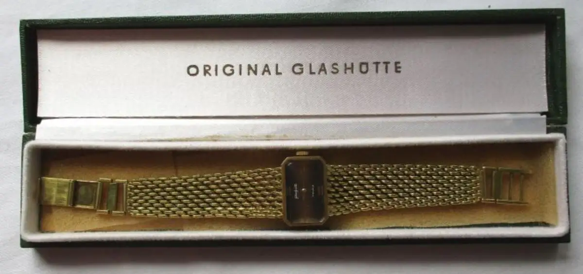 Damenarmbanduhr vergoldet GUB Glashütte Kaliber 09-20 DAU im Etui (125307) 0