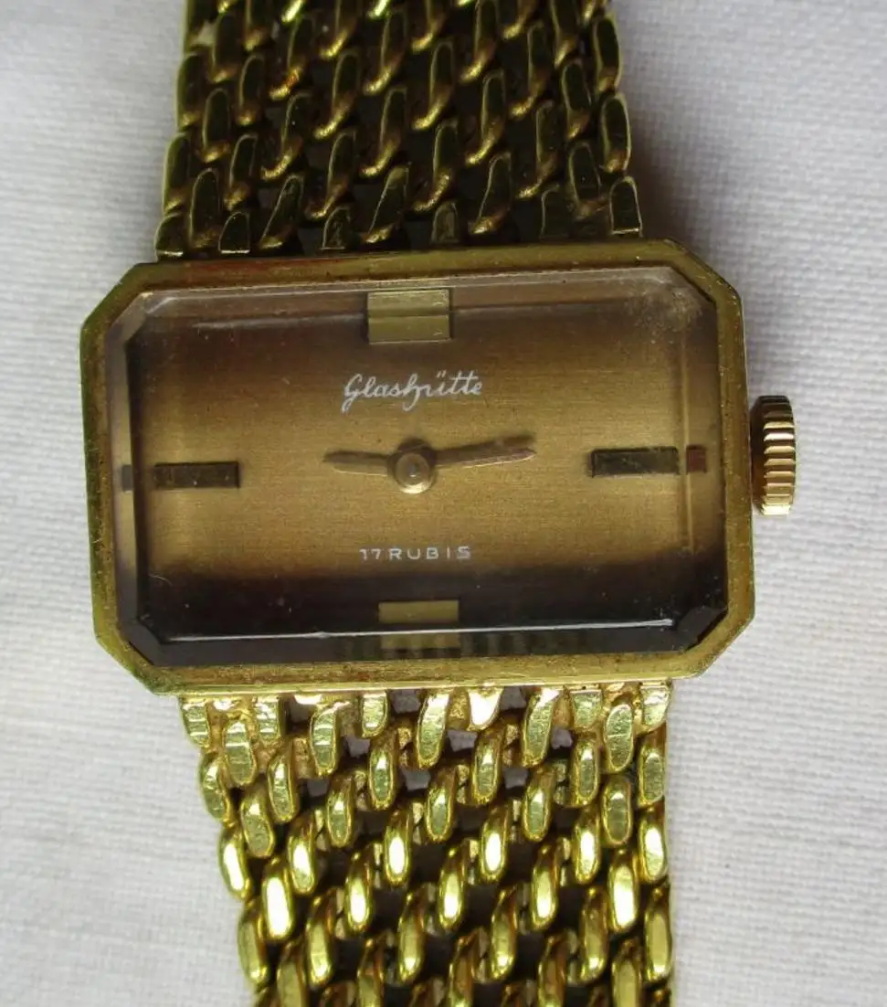 Damenarmbanduhr vergoldet GUB Glashütte Kaliber 09-20 DAU im Etui (125307) 3