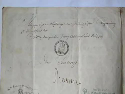 Königlich Preußischer Reise-Paß für das Ausland Rehnsdorf Töplitz 1850 (116033)