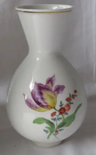 Original MEISSEN Porzellan Vase deutsche Blume Goldrand Tulpe H 20 cm (124952)