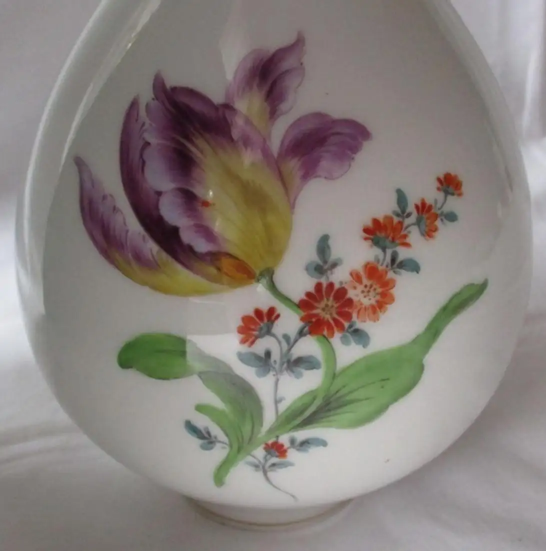 Original MEISSEN Porzellan Vase deutsche Blume Goldrand Tulpe H 20 cm (124952) 2