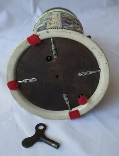 seltener Keramikkrug 1/2 Liter mit Spieluhr und Zinndeckel um 1910 (111852)