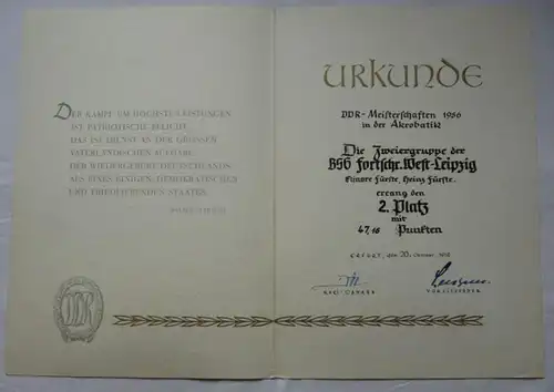 Medaille Meisterschaften der DDR Akrobatik 2. Platz Erfurt 1956 (134504)