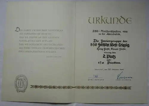 Medaille Meisterschaften der DDR Akrobatik 2. Platz Erfurt 1956 (134504)