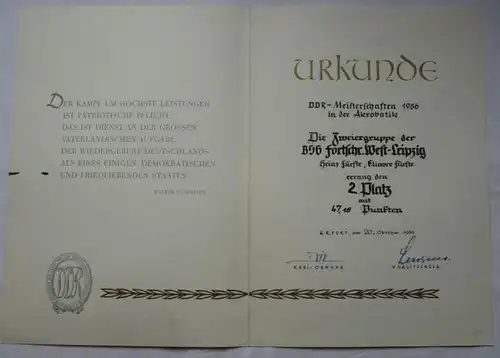 Medaille Meisterschaften der DDR Akrobatik 2. Platz Erfurt 1956 (134504)