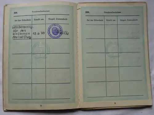 seltener Ausweis Erlaunisschein für Luftfahrtpersonal 1962-1979 (124767)