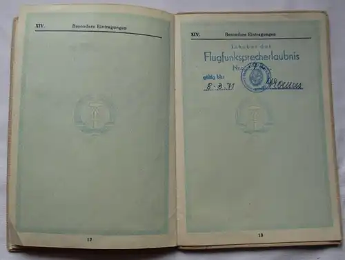 seltener Ausweis Erlaunisschein für Luftfahrtpersonal 1962-1979 (124767)