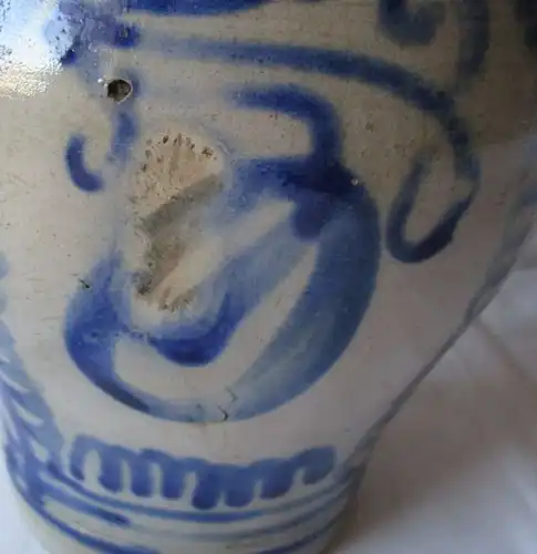 vieille cruche en céramique de Birnkrug crucle bleue cruce de vin avec couvercle en étain (130039)