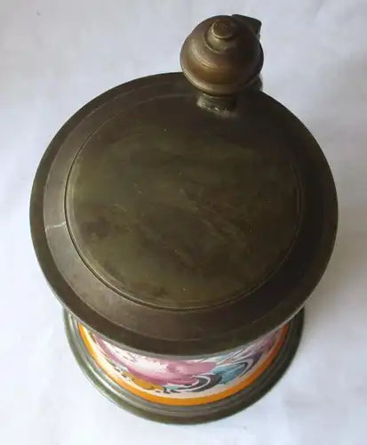 ancienne faïence en céramique pot en rouleau avec couvercle en étain cruche paysanne avant 1900 (124901)