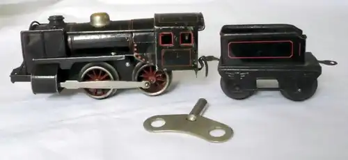 Eisenbahn Dampflok mit Tender Bub KBN Spur 0 Schluesselaufzug Uhrwerk um 1920