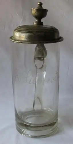 Bogue en verre avec couvercle en étain Dédié H.C.F. 1852 pour E. Siemroth (125439)