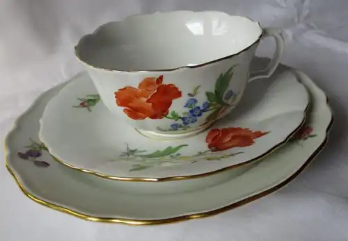 MEISSEN Porzellan Kaffeegedeck Kaffeeset deutsche Blume Goldrand 3 tlg. (124936)