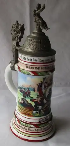 schöner Porzellan Reservistenkrug Hess.Infantrie Leibgarde Regiment 115 (143824)