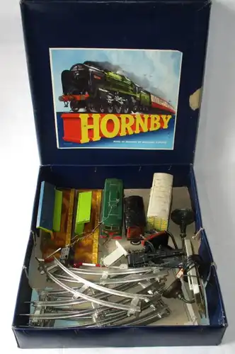 Modellbahn Konvolut Blech Spur 0 Lokomotive Hornby um 1940 OVP (102456)