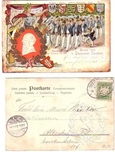 21243 Präge Ak Gruß vom Turnfest Nürnberg 1903