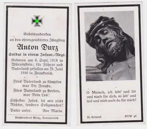 99201 Mort de WK2 Soldat régiment infanterie tombé en France 1940