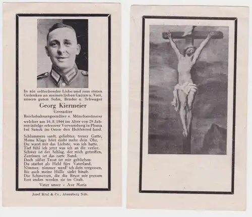 99883 Sterbebild WK2 Grenadier Reichsbahnangestellter gefallen in Ploma b. Sanok
