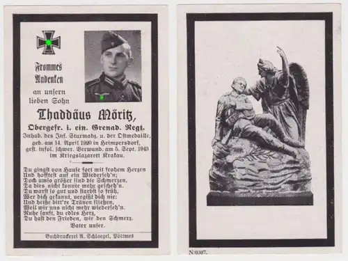 42225 Mort de WK2 Grenadier Régiment décédé dans l'hôpital de guerre Cracovie 1943