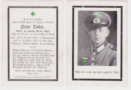 23091 Sterbebild WK2 Grenadier Regiment Verwundetenabz. Lazarett Dillingen 1944