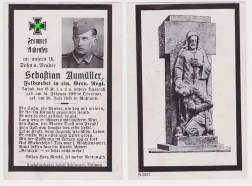 09747 Sterbebild WK2 Feldwebel Grenadier Regiment gefallen in Russland 1943