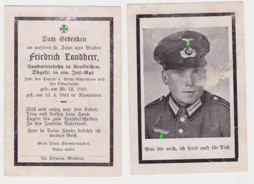 27703 Sterbebild WK2 Obergefreiter Infanterie-Regiment gefallen in Rumänien 1944