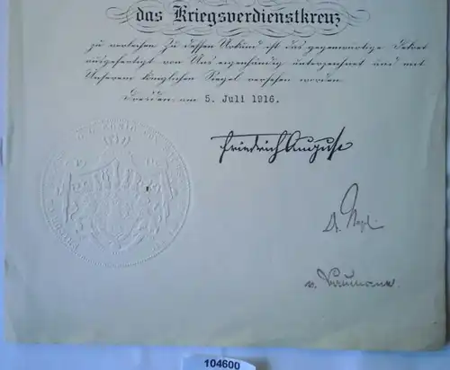 document rare Saxe sur la croix du mérite de la guerre 1916