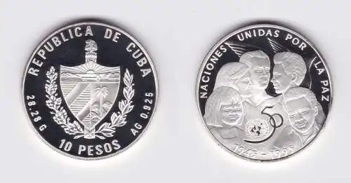 10 Pesos Silber M?nze Kuba 1995 50 Jahre UNO Vereinte Nationen PP (131860)