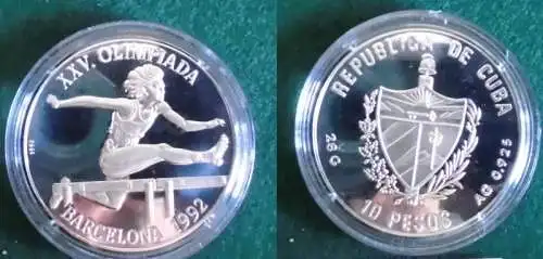 10 Pesos Silber M?nze Kuba Olympiade Barcelona 1992 (125740)