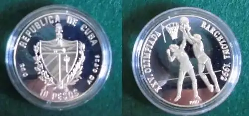 10 Pesos Silber M?nze Kuba Olympiade Barcelona 1992 (124925)