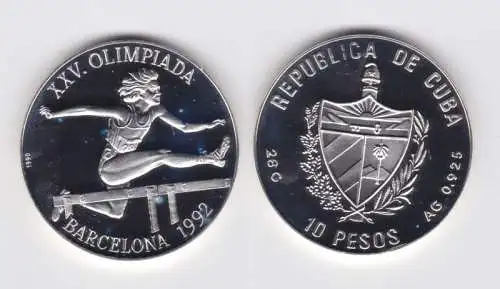 10 Pesos Silber M?nze Kuba H?rdenl?ufer Olympiade Barcelona 1992 (122159)