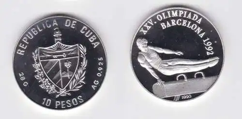 10 Pesos Silber M?nze Kuba 1990 Turner Olympiade Barcelona 1992 (155454)