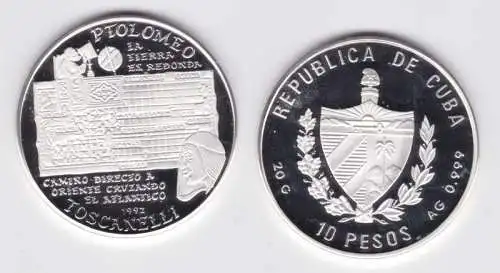 10 Pesos Silber M?nze Kuba Ptolomeo, Toscanelli 1992 PP (164373)