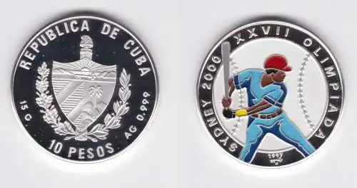 10 Pesos Silber Farbm?nze Kuba Olympiade Sydney 2000 Baseball 1997 (155365)