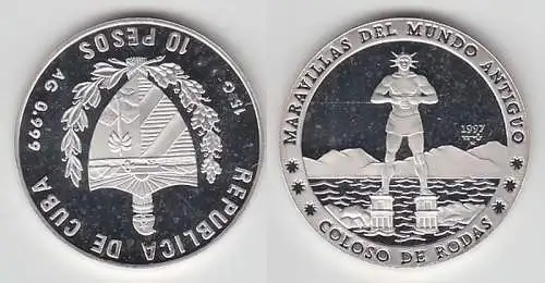 10 Pesos Silber M?nze Kuba Weltwunder der Antike, Koloss von Rhodos 1997 (116829