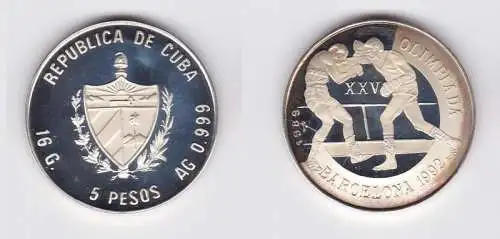 5 Pesos Silber M?nze Kuba Cuba 1989 Olympiade Barcelona Boxer (119546)