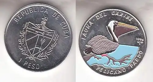 1 Peso Nickel Farb M?nze Kuba Fauna der Karibik, Pelikan 1994 (112015)