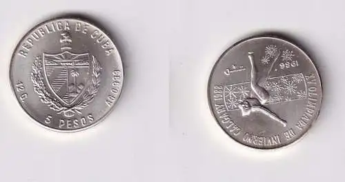 5 Pesos Silber M?nze Kuba 1986 Olympiade Calgary Eisschnelllauf Stgl. (166141)