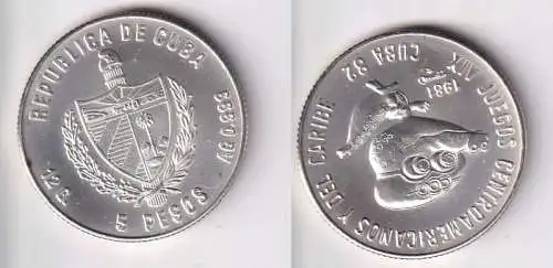 5 Pesos M?nze Kuba Cuba 1981 Zentralamerika Spiele Maskottchen Stgl. (167348)