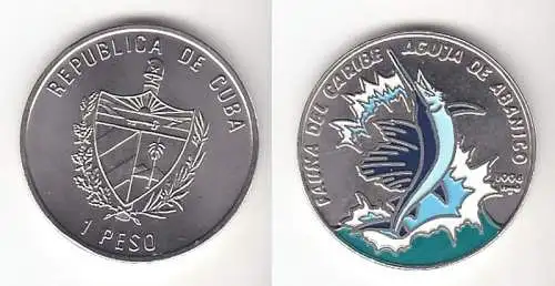 1 Peso Nickel Farb M?nze Kuba Fauna der Karibik, Marlin 1994 (110042)