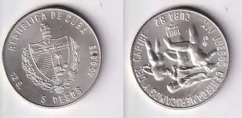 5 Pesos M?nze Kuba Cuba 1981 Zentralamerika Spiele Leichtathleten Stgl. (167018)