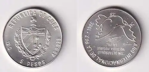 5 Pesos M?nze Kuba Cuba 1986 Friedensjahr Friedenstaube Stgl. (166940)