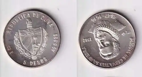 5 Pesos M?nze Kuba Cuba 1982 Miguel de Cervantes Saavedra (166064)