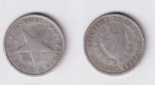 40 Centavos Silber M?nze Kuba 1920 900er Silber ss (162471)