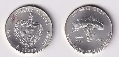 5 Pesos M?nze Kuba Cuba 1982 Ernest Hemmingway "Der alte Mann ..." Stgl. (162060