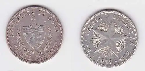 20 Centavos Silber M?nze Kuba 1949 5 Gramm 900er Silber (130772)