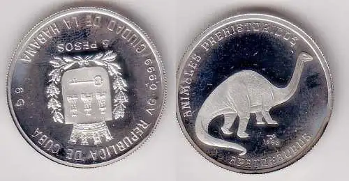 5 Pesos Silber M?nze Kuba Dinosaurier Apatosaurus 1993