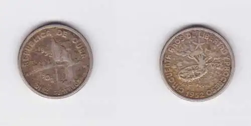 10 Centavos Silber M?nze Kuba 1952 (124478)