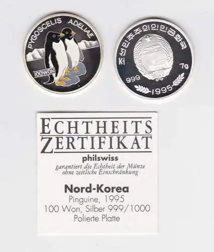 100 Won Silber Farb M?nze Korea 1995 Adeliepinguine (111774)