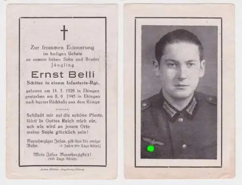 99161 Sterbebild WK2 Infanterie-Regiment gest. nach kurzer R?ckkehr aus dem Krie