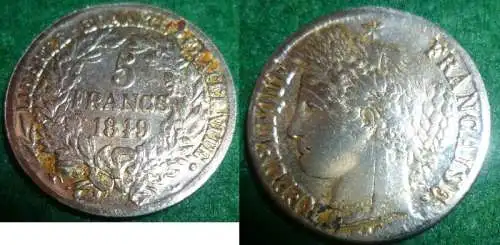 alte Spielgeld M?nze 5 Francs 1849 Frankreich